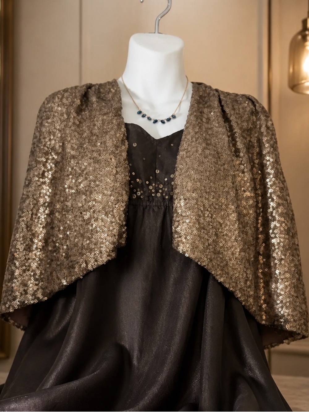 Gold Sequin Cropped Capelet - Picture 3 of 5